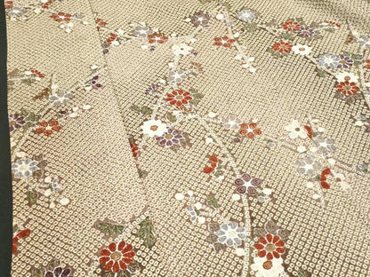 平和屋着物■上質な小紋 ふくれ織 枝花文 正絹 逸品 CABC9100fb