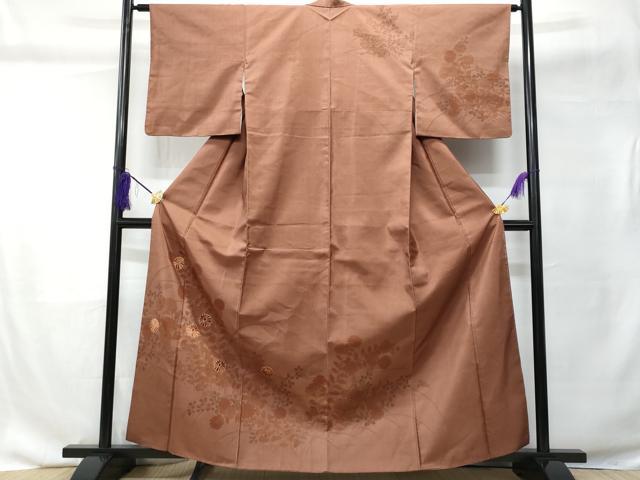 平和屋着物■訪問着　紬地　駒刺繍　草花文　金彩　正絹　逸品　CABC9134fb