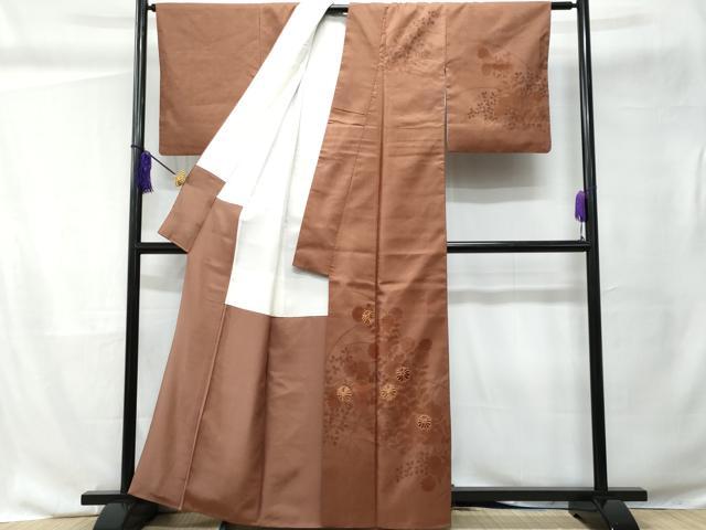 平和屋着物■訪問着　紬地　駒刺繍　草花文　金彩　正絹　逸品　CABC9134fb