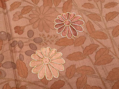 平和屋着物■訪問着　紬地　駒刺繍　草花文　金彩　正絹　逸品　CABC9134fb