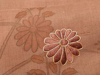 平和屋着物■訪問着　紬地　駒刺繍　草花文　金彩　正絹　逸品　CABC9134fb
