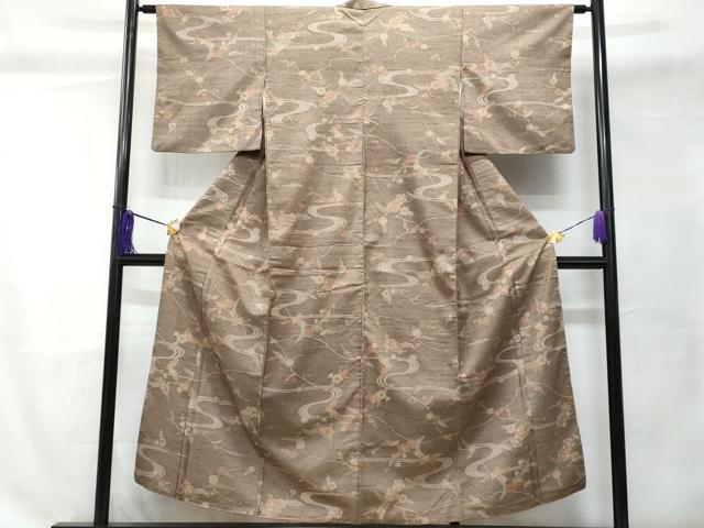 平和屋着物■生つむぎ 流水枝花文 反端付き 正絹 逸品 CABC9139fb