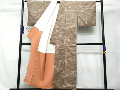 平和屋着物■生つむぎ 流水枝花文 反端付き 正絹 逸品 CABC9139fb