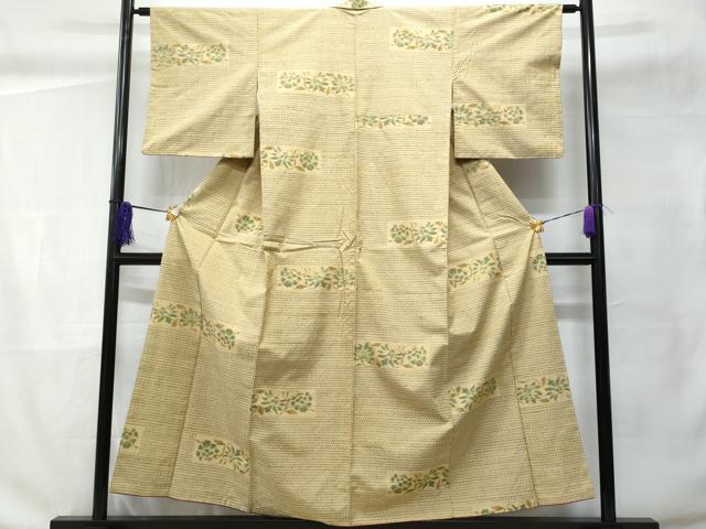 平和屋着物■上質な紬 横段草花文 反端付き 正絹 逸品 CABC9142fb