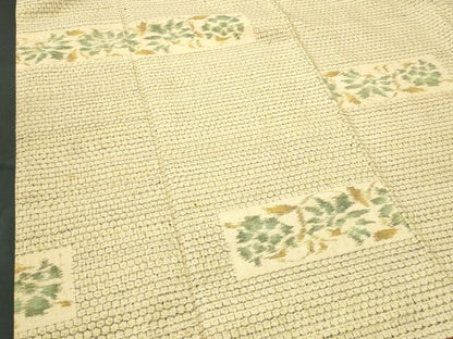 平和屋着物■上質な紬 横段草花文 反端付き 正絹 逸品 CABC9142fb