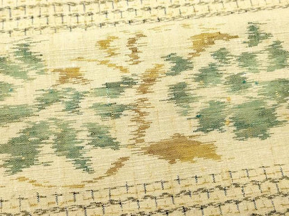 平和屋着物■上質な紬 横段草花文 反端付き 正絹 逸品 CABC9142fb