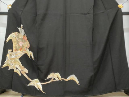 平和屋着物■豪華黒留袖　刺繍　舟　松　金銀糸　正絹　逸品　CABC9145fb