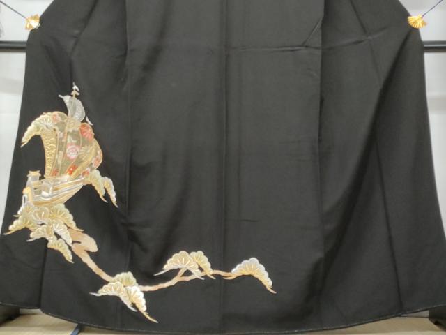 平和屋着物■豪華黒留袖　刺繍　舟　松　金銀糸　正絹　逸品　CABC9145fb