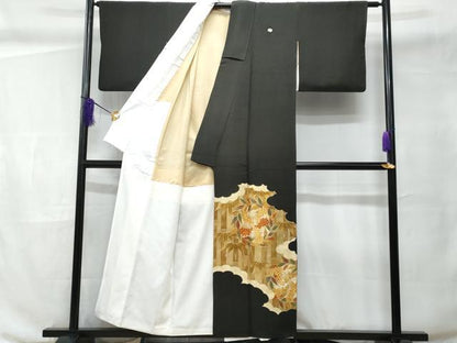 平和屋着物■豪華黒留袖 駒刺繍 笹竹南天文 金彩 正絹 逸品 CABC9146fb