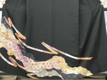 平和屋着物■豪華黒留袖 道長吉祥花文 背抜き仕立て 正絹 逸品 CABC9147fb