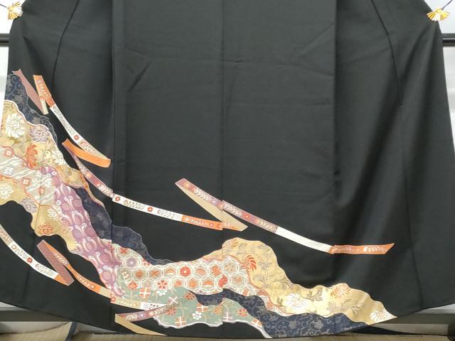 平和屋着物■豪華黒留袖 道長吉祥花文 背抜き仕立て 正絹 逸品 CABC9147fb