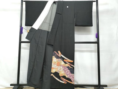 平和屋着物■豪華黒留袖 道長吉祥花文 背抜き仕立て 正絹 逸品 CABC9147fb