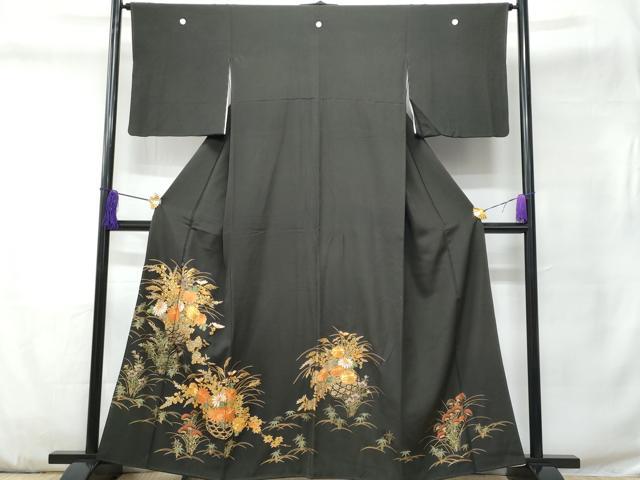 平和屋着物■豪華黒留袖 駒刺繍 花籠文 金彩 正絹 逸品 CABC9153fb