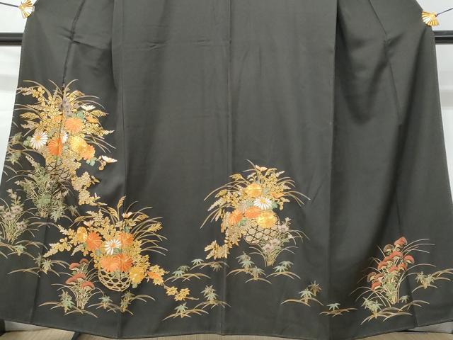 平和屋着物■豪華黒留袖 駒刺繍 花籠文 金彩 正絹 逸品 CABC9153fb