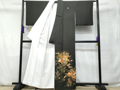 平和屋着物■豪華黒留袖 駒刺繍 花籠文 金彩 正絹 逸品 CABC9153fb