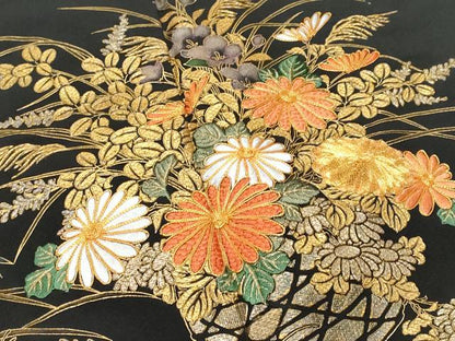 平和屋着物■豪華黒留袖 駒刺繍 花籠文 金彩 正絹 逸品 CABC9153fb