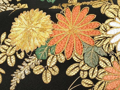 平和屋着物■豪華黒留袖 駒刺繍 花籠文 金彩 正絹 逸品 CABC9153fb