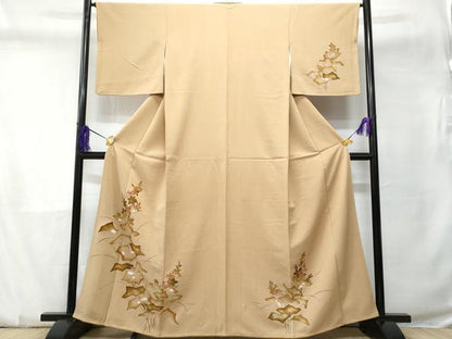 平和屋着物■訪問着　駒刺繍　草花文　金彩　正絹　逸品　CABC9169fb