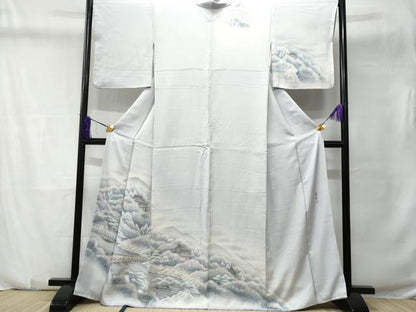 平和屋着物■訪問着　手描き　遠山渡り橋風景文　暈し染め　正絹　逸品　CABC9186fb