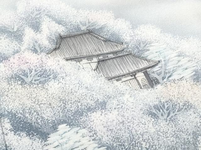 平和屋着物■訪問着　手描き　遠山渡り橋風景文　暈し染め　正絹　逸品　CABC9186fb
