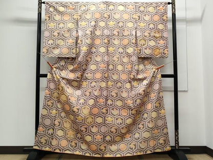 平和屋着物▼訪問着 駒刺繍 亀甲吉祥文 金彩 正絹 逸品 CABC9222th