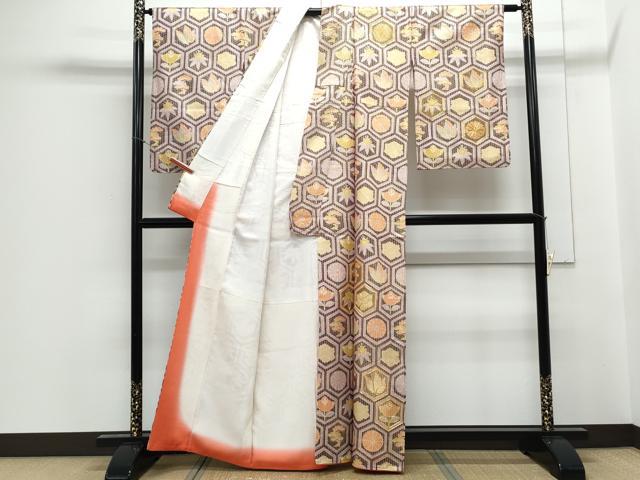 平和屋着物▼訪問着 駒刺繍 亀甲吉祥文 金彩 正絹 逸品 CABC9222th