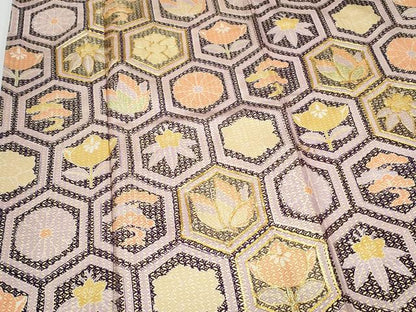 平和屋着物▼訪問着 駒刺繍 亀甲吉祥文 金彩 正絹 逸品 CABC9222th