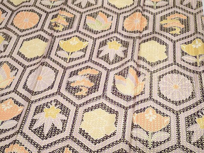 平和屋着物▼訪問着 駒刺繍 亀甲吉祥文 金彩 正絹 逸品 CABC9222th