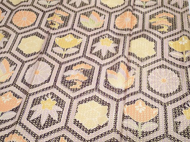 平和屋着物▼訪問着 駒刺繍 亀甲吉祥文 金彩 正絹 逸品 CABC9222th