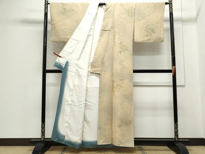 平和屋着物▼上質な小紋 地紋起こし 雲重ね花文 暈し染め 正絹 逸品 CABC9238th