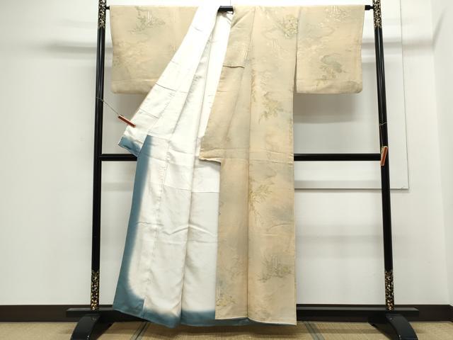 平和屋着物▼上質な小紋 地紋起こし 雲重ね花文 暈し染め 正絹 逸品 CABC9238th