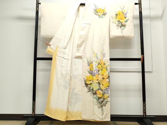 平和屋着物▼訪問着 手描き 草花文 正絹 逸品 CABC9257th