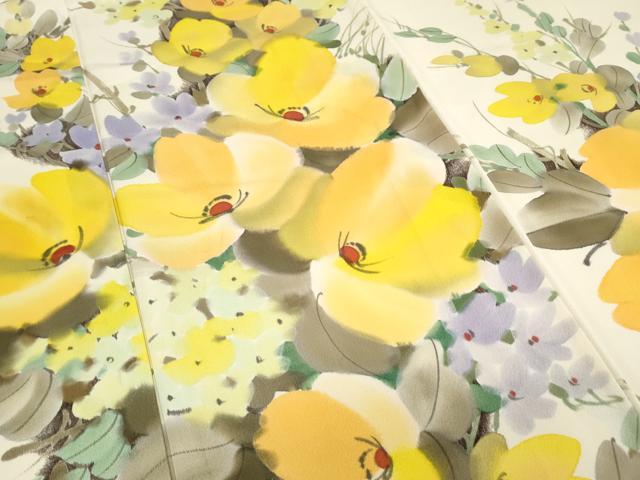 平和屋着物▼訪問着 手描き 草花文 正絹 逸品 CABC9257th