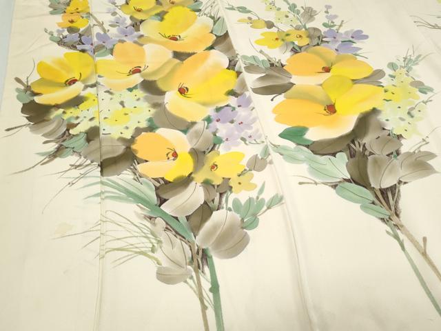 平和屋着物▼訪問着 手描き 草花文 正絹 逸品 CABC9257th