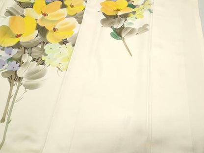 平和屋着物▼訪問着 手描き 草花文 正絹 逸品 CABC9257th
