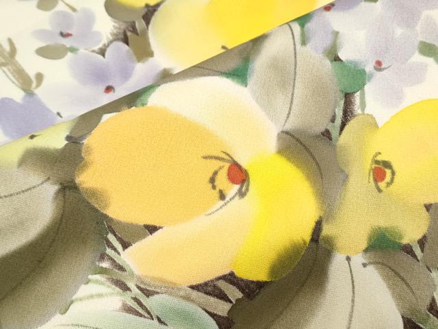 平和屋着物▼訪問着 手描き 草花文 正絹 逸品 CABC9257th