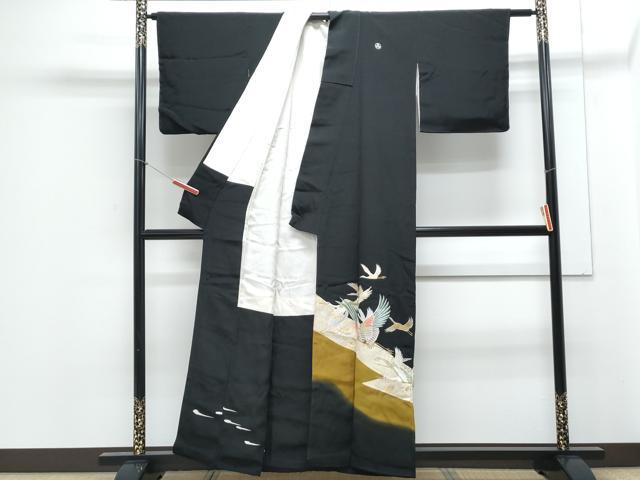 平和屋着物▼豪華黒留袖　刺繍　飛鶴文　金銀彩　正絹　逸品　CABC9331th