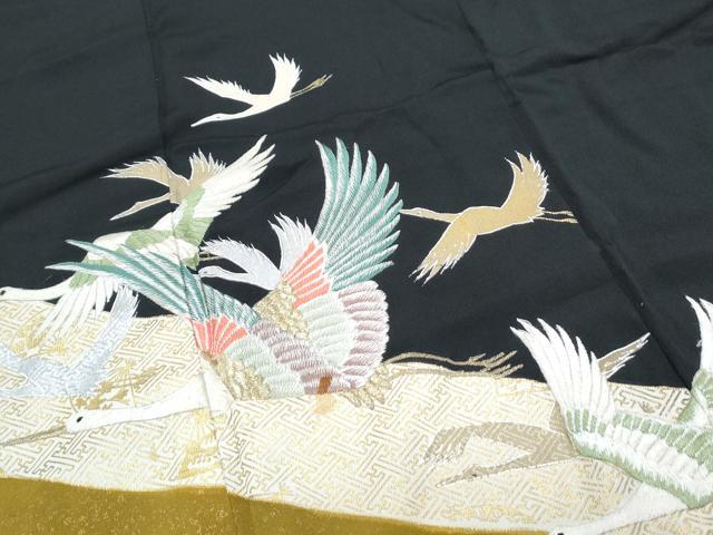 平和屋着物▼豪華黒留袖　刺繍　飛鶴文　金銀彩　正絹　逸品　CABC9331th