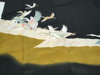 平和屋着物▼豪華黒留袖　刺繍　飛鶴文　金銀彩　正絹　逸品　CABC9331th