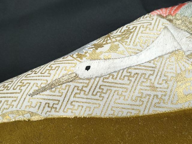 平和屋着物▼豪華黒留袖　刺繍　飛鶴文　金銀彩　正絹　逸品　CABC9331th
