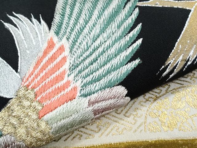 平和屋着物▼豪華黒留袖　刺繍　飛鶴文　金銀彩　正絹　逸品　CABC9331th