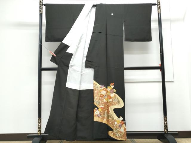 平和屋着物▼豪華黒留袖　駒刺繍　道長花文　金彩　正絹　逸品　CABC9333th