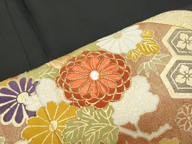 平和屋着物▼豪華黒留袖　駒刺繍　道長花文　金彩　正絹　逸品　CABC9333th