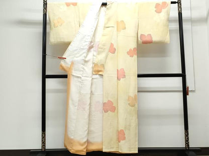 平和屋着物▼上質な小紋 地紋起こし 草花文 正絹 逸品 CABC9359th