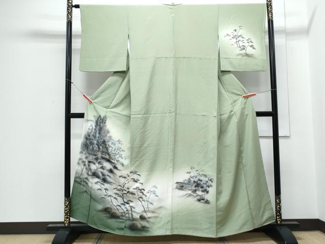平和屋着物▼訪問着 手描き 風景文 暈し染め 金彩 正絹 逸品 CABC9413th