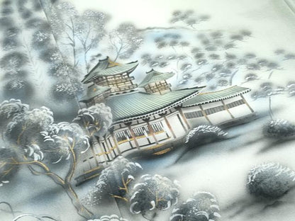 平和屋着物▼訪問着 手描き 風景文 暈し染め 金彩 正絹 逸品 CABC9413th