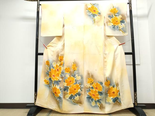 平和屋着物▼訪問着　手描き　草花文　暈し染め　正絹　逸品　CABC9586th