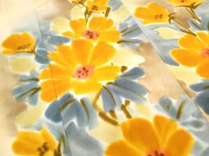 平和屋着物▼訪問着　手描き　草花文　暈し染め　正絹　逸品　CABC9586th