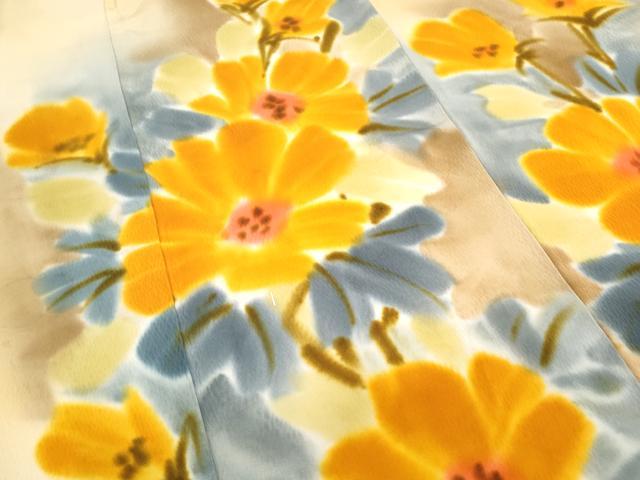 平和屋着物▼訪問着　手描き　草花文　暈し染め　正絹　逸品　CABC9586th