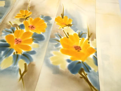 平和屋着物▼訪問着　手描き　草花文　暈し染め　正絹　逸品　CABC9586th
